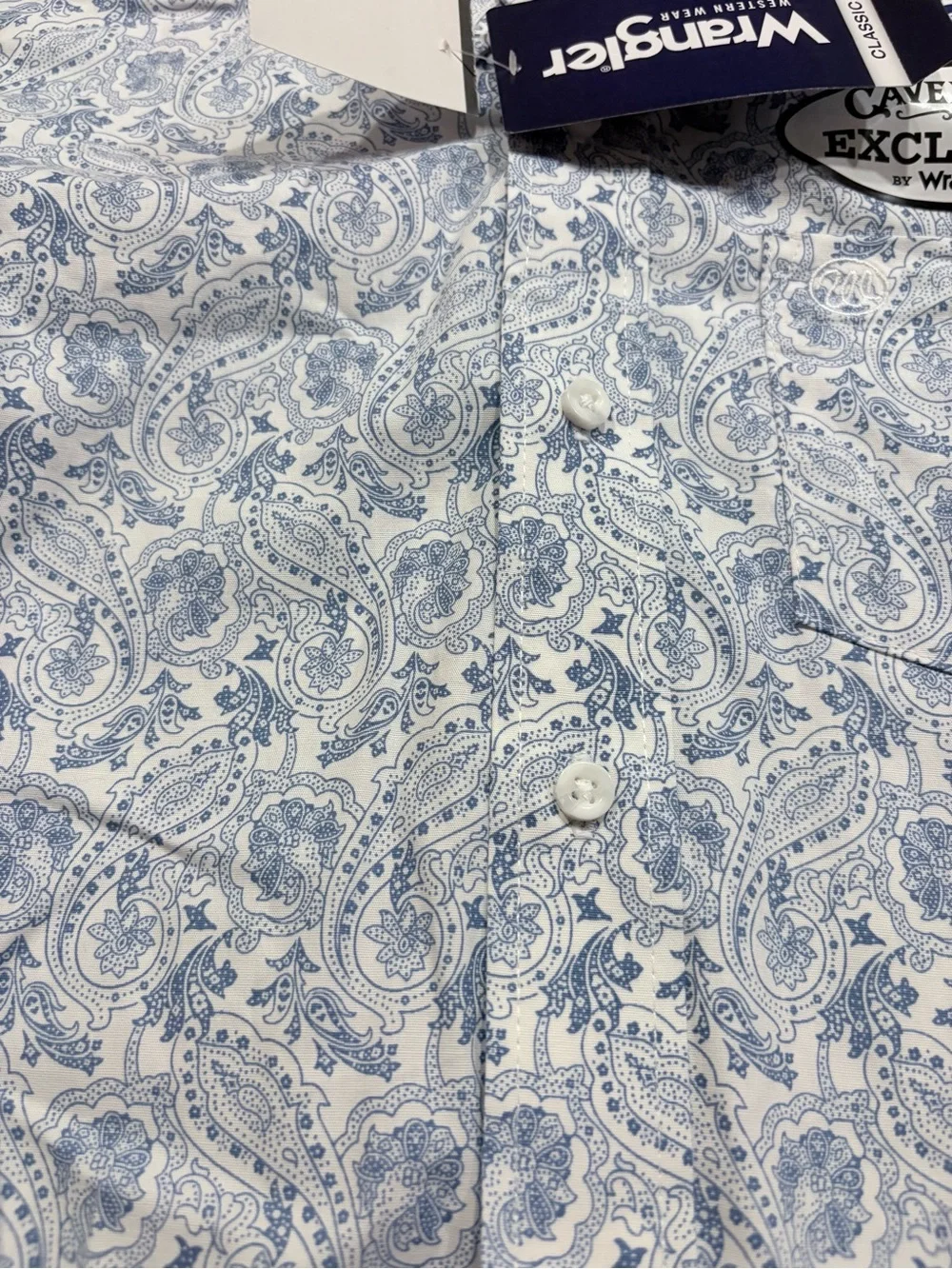 NWT Wrangler Girl’s Blue Paisley Button-Down Shirt